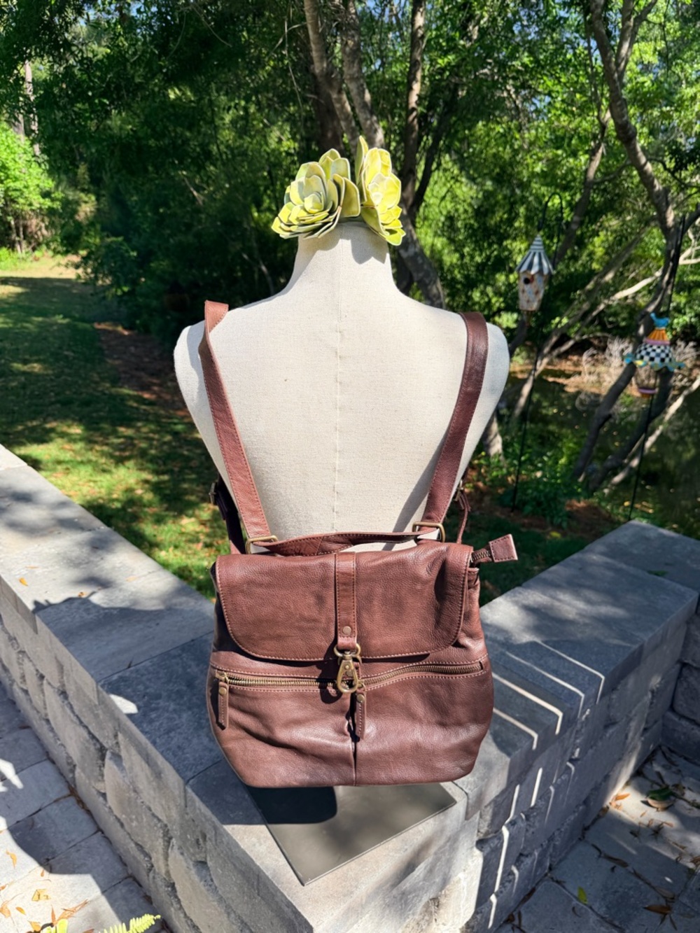 Fat Face Brown Leather Crossbody Bag with Patterned Lining